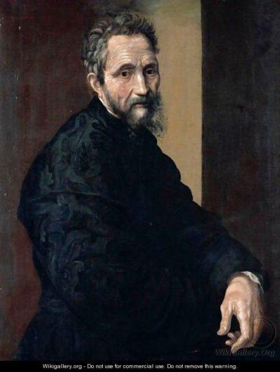 'Portrait de Michel-Ange Buonarroti, demi-longueur, portant du noir' huile sur toile.
