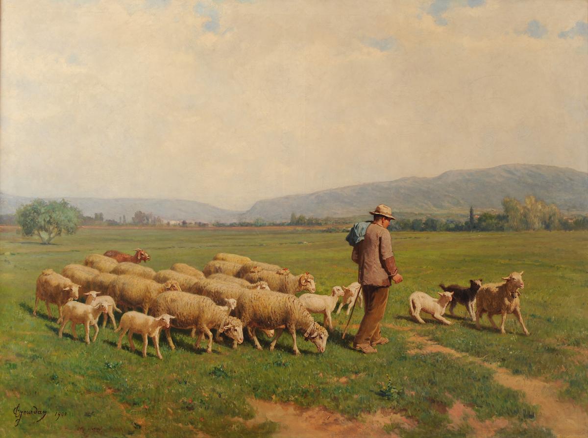 Exposition peinture Salon de Provence Berger au paturage, Theodore Jourdan