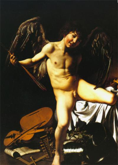 cupidon en latin mythologie l'amour victorieux le caravage peinture clair obscur