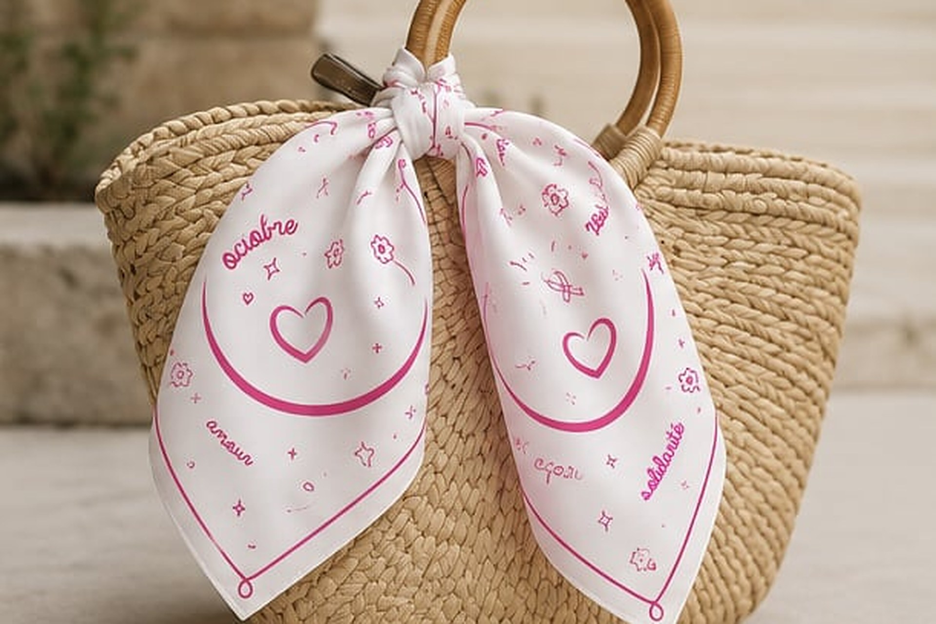 Foulards Octobre rose illustrés par Delphine Goyon, vendus au profit de la Ligue contre le cancer de Vaucluse